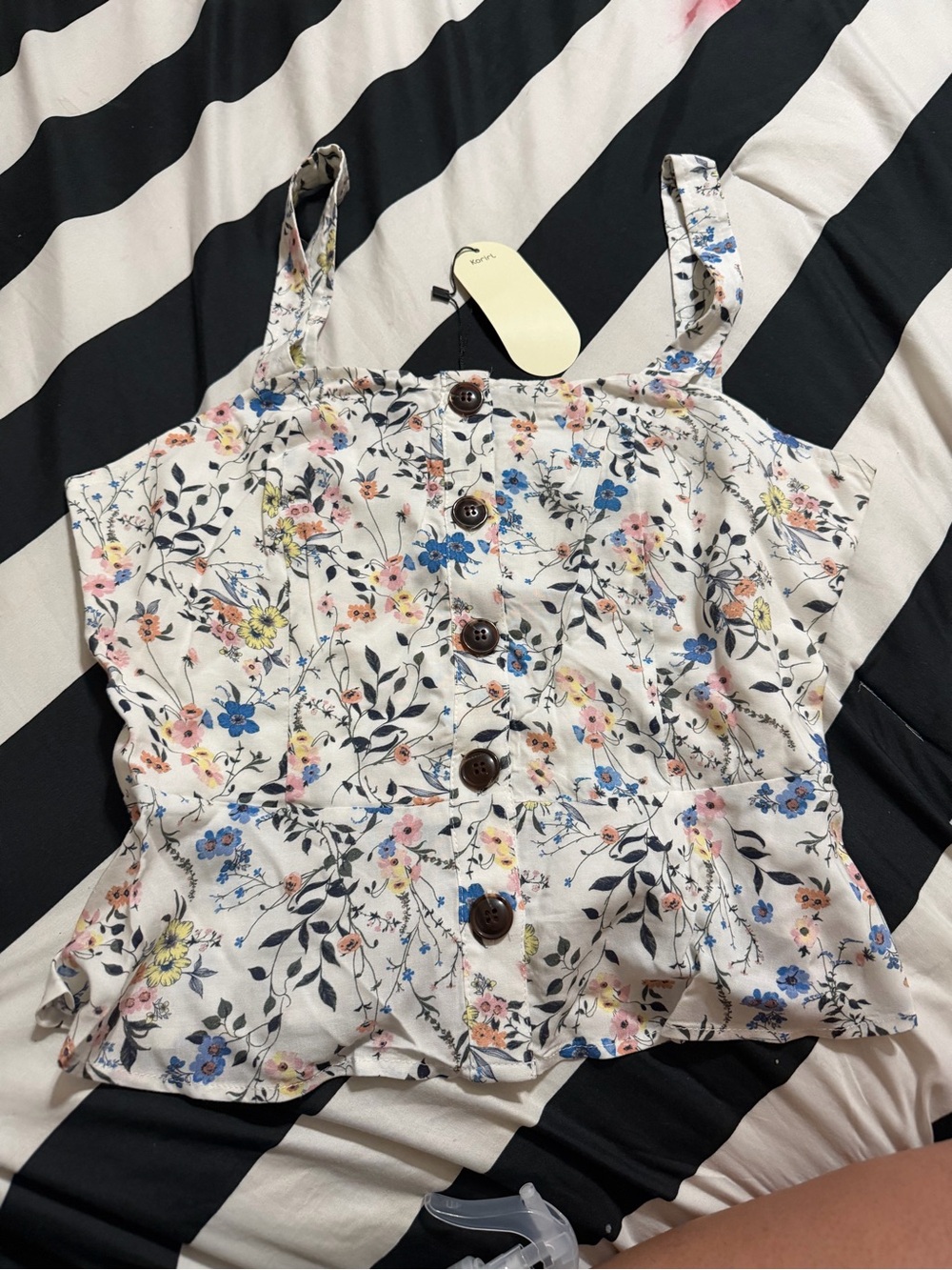 Floral Button-Front Peplum Cami Top - White Floral